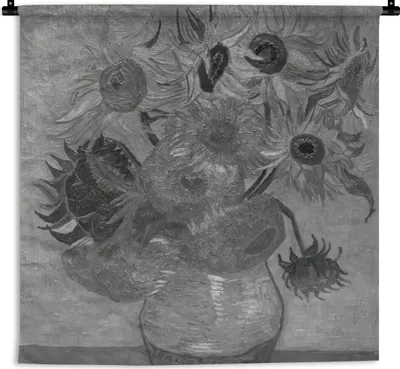 Produktbild von MuchoWow® Wandteppich Wandbehang Sonnenblumen - Vincent van Gogh - Schwarz - Weiß 60x60 cm Tapisserie Dekoration Wandtuch - Dekorationen - Wand Decke