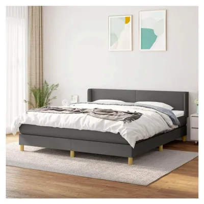 Produktbild von Lattenrost mit Matratze, Dunkelgrau, 180 x 200 cm, Stoff, Plattformbett, mit Lattenhalter, einfache Montage für Schlafzimmer, Erwachsene