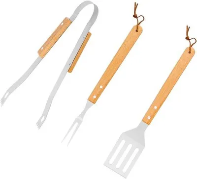 Imagen del producto de Juego de utensilios para barbacoa: herramientas de acero inoxidable con mango de madera, incluye bolsa de almacenamiento, ideal para barbacoas, jardines y camping
