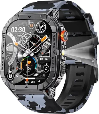 Produktbild von Smartwatch Herren mit Taschenlampe Blutdruckmessung Lange Akkulaufzeit Telefonfunktion Gesundheitsuhr Sportuhr Schrittzähler Uhr für Android iOS Schrittzähler Laufuhr Pulsmesser Schlaftracker