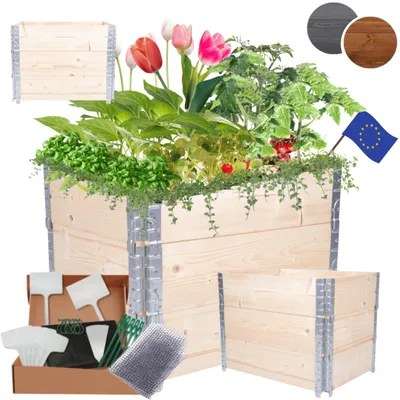 Produktbild von MODO24 Hochbeet Holz, Pflanzrahmen, Kräuterbeet, Gemüsebeet, Massivholz Kiefer, Garten, 60x60x80 cm, Natur Imprägniert, ZP10