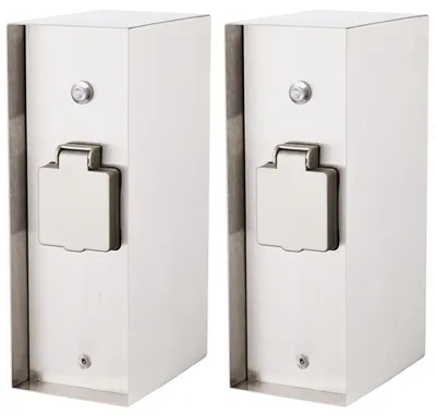 Produktbild von Novatool 2x Steckdosensäule 3-fach Silber gebürstet Edelstahl eckig IP44 mit Dämmerungs-Sensor Steckdose Garten Gartensteckdose Outdoor Steckdosensäule Aussen Steckdosenturm (Elektro)