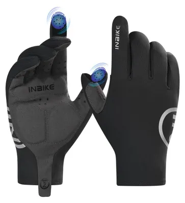 Immagine prodotto di Guanti da ciclismo invernali, due dita, touchscreen, caldi, antivento, neri, taglia L
