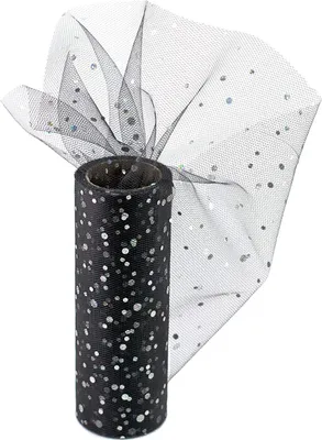Produktbild von Tüll 15cm mit Glitzer Punkten, 9 Meter, Farbauswahl:schwarz 030