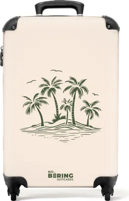 Obrázek produktu pro NoBoringSuitcases.com Příruční kufr z tvrdé skořepiny 55x35x20 cm, 36L, letní potisk pro muže: béžový se zelenými palmami, cestovní kufr na 4 kolečkách