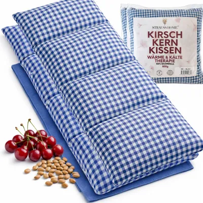 Produktbild von Kirschkernkissen 2er Pack Mikrowelle, Körnerkissen Mikrowelle, Kirschkernkissen Nacken Schulter, Baumwollstoff 50x20cm 2er BLAU