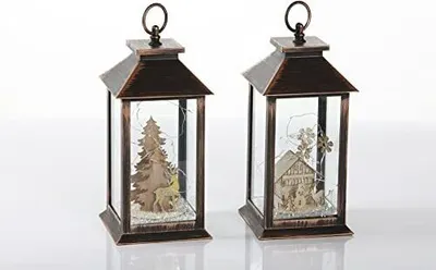Produktbild von LED Outdoor Laterne MARTA Haus, Baum / FP 14x14x27 cm (sortiert / schwarz-kupfer / Kunststoff)
