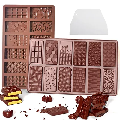 Productafbeelding van Siliconen chocoladevorm - 2 stuks. Vorm voor chocoladerepen, snoepjes en ijsblokjes