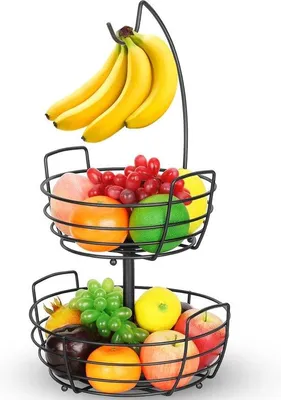 Immagine prodotto di Fruttiera a 2 piani - Portafrutta in metallo per il piano di lavoro - Fruttiera decorativa per frutta e verdura - Nero