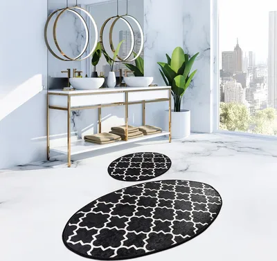 Produktbild von Bosdela Ovales 2-Teiliges Badezimmerteppich-Set, WC-Vorleger-SetMug Black