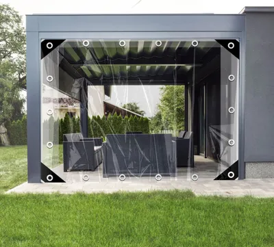 Obrázek produktu pro Plachta Topchances, PVC, průhledná, 2,5mx3m, 450g/m², voděodolná, s oky, UV stabilizovaná, s provazem a stahovacími páskami, pro zahradu, venkovní prostory, skleníky, bazény, auta, kempování