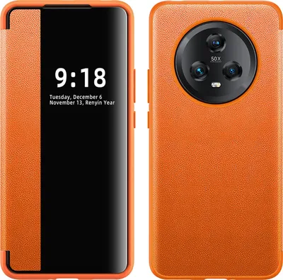 Produktbild von Honor Magic 5 Hülle, Schlank Kunstleder Klapp Ledertasche Schutzhülle für Honor Magic 5 Orange