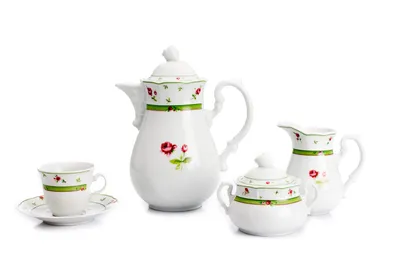 Obrázok produktu pre Kávová súprava, karlovarský porcelán, Thun Menuet, ruža, zelená, 15 kusov