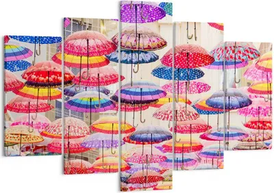 Produktbild von Bild auf Leinwand - Leinwandbild - Regenschirme City Dekoration Himmel - 150x100cm - Wand Bild - Wanddeko - Leinwanddruck - Bilder - Kunstdruck - Leinwand bilder - Wandkunst - EA150x100-3145