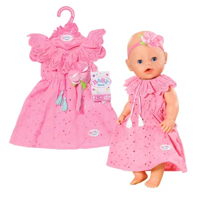Produktbild von BABY born Blumenkleid 43cm, Puppenkleid rosa aus Spitzenstoff mit Kleiderbügel