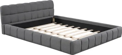 Produktbild von Polsterbett 140x190cm Jugendbett (Ohne Matratze) Doppelbett Flachbett Tagesbett Schlafsofa Mit Rückenlehne und Lattenrost Leinen Grau