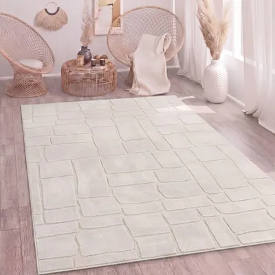 Produktbild von Paco Home Teppich Wohnzimmer Hochflor Skandi Boho Geometrisch Abstrakt Uni Waschbar 160x220 cm