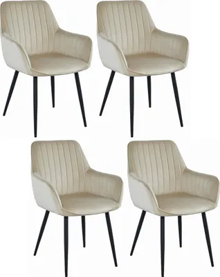 Produktbild von OSILO beige Samt gepolsterter Stuhl mit schwarzen Metallbeinen, für Wohnzimmer, Esszimmer, 4 Stück, Belastung bis 110 kg