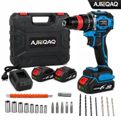 Produktbild von AJIEQAQ 3 in 1 Akku Schlagbohrschrauber 21V, Brushless Akkuschrauber 45Nm, 2×2,0Ah Akku, 25+3, 2-Gang, 10mm, LED, Koffer