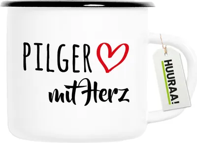 Produktbild von Huuraa Emaille Tasse Pilger mit Herz 300ml Vintage Campingbecher Geschenkidee