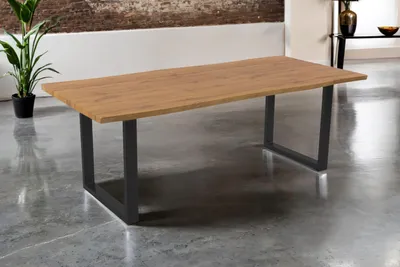 Produktbild von Esstisch 240x100 cm Baumkante Holz Wildeiche-Optik U-Gestell Metall schwarz JOSY