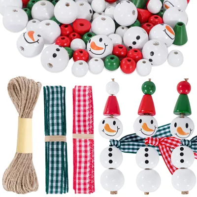 190 Holzperlen Weihnachten, Schneemann, 10-20 mm, Bastelset