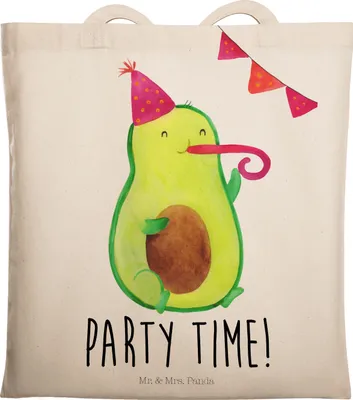 Produktbild von Mr. & Mrs. Panda Tote Bag Avocado Party Zeit - Transparent - Geschenk, Tragetasche, Geburtstag, Schulabschluss, Schultasche, Happy Birthday, Laptoptasche, Feier, Beutel