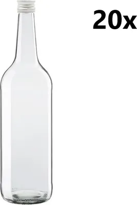 Obrázok produktu pre Fľaša na ALKOHOL 1000 ml číra 20 ks VČETNE STRIEBORNÉHO UZÁVERU, počet kusov v balení: 20