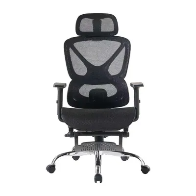 Produktbild von SevenComfort Ergonomischer Bürostuhl  mit Fußstütze 3D-Armlehnen&Kopfstütze verstellbare Rückenlehne Meshbezug atmungsaktiv Schwarz