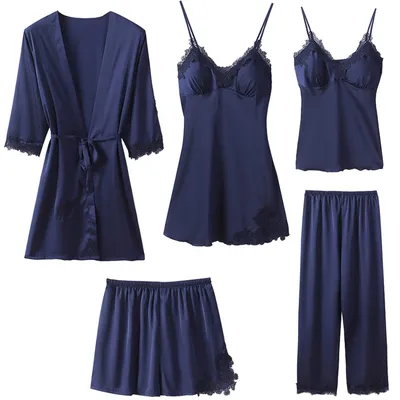 Produktbild von SolidKeus – 5-teiliges Damen-Pyjama-Set mit Nachthemd und Bademantel