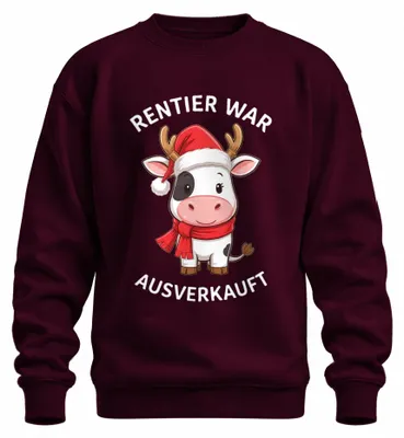 Immagine prodotto di Natale mucca divertente renna era esaurito regalo carino unisex felpa pullover, Borgogna, XXL