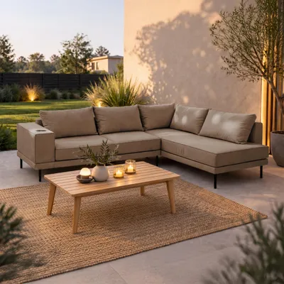 Produktbild von Garten Ecksofa Volaro S 268x202 Braun Wetterfestes Outdoor & Indoor Lounge-Sofa, UV-beständig, Rechts