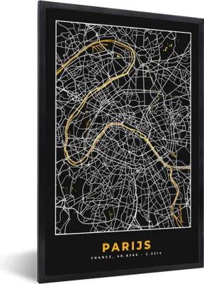 Produktbild von MuchoWow® Gerahmtes Poster Paris - Stadtplan - Gold - Karte 20x30 cm - Poster mit Schwarzem Bilderrahmen Wandposter Rahmen Foto Bilder - Drucken - Bilder Poster im Rahmen