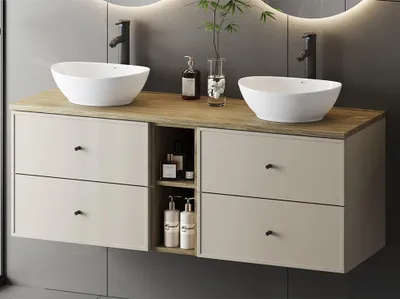 Produktbild von Badezimmer Waschtischplatte in 140 cm Breite, Eiche - MURANO-140