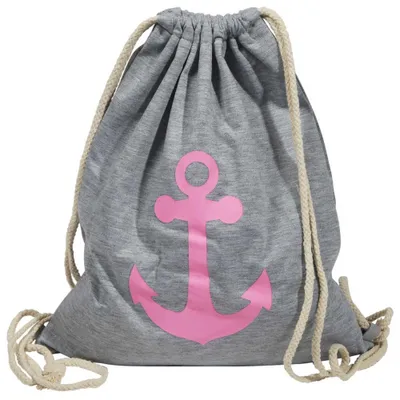Produktbild von Turnbeutel Hipster Jutebeutel Sportbeutel Jute Rucksack Tasche grau Anker pink