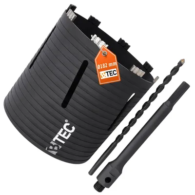 Produktbild von Diamant Bohrkrone NEXT GENERATION Ø 182 mm mit 6-kant Adapter 200 mm & Zentrierbohrer Nutzlänge 180 mm Segmenthöhe 10 mm Beton Mauerwerk Poroton Ziegel Porenbeton Tonrohr