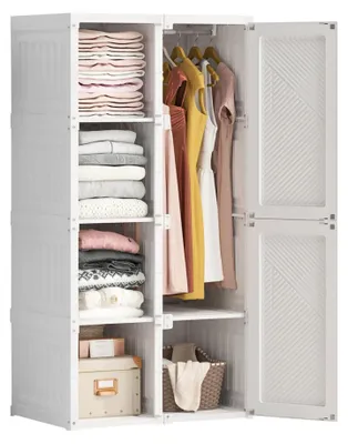 Produktbild von Tragbarer Kleiderschrank - Faltbarer modularer Schrank - 5 Fächer, weiße Türen, PP-Platten, freistehend - Weiß