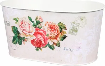 Obrázek produktu pro Truhlík KVĚTY RŮŽE plechový oválný 23x14x11cm