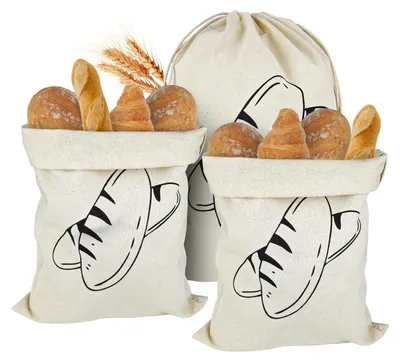 Brotbeutel aus Leinen, 3er-Pack, 40x30 cm, mit Kordelzug