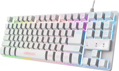 Produktbild von Trust Gaming Tastatur mit TKL-Design GXT 833W Thado - Beleuchtete Tastatur mit Deutsches QWERTZ Layout, Anti-Ghosting, Mehrfarbige LED-Beleuchtung, 12 Media-Tasten, USB Plug & Play, PC/Laptop, Weiß