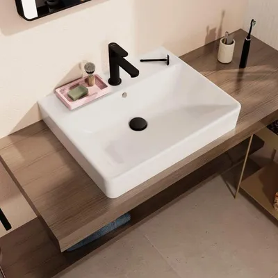 Produktbild von hansgrohe Xanuia Q Aufsatzwaschtisch geschliffen 600/480 mit Hahnloch und Überlauf