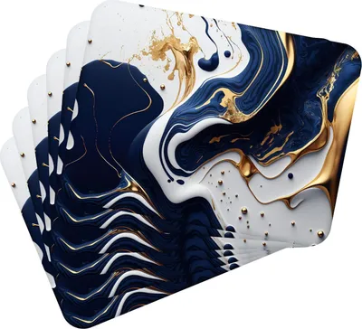 Produktbild von Tischset Satz mit 6 Stück 40x30 cm Marble blue and Gold 3 Tischuntersetzer Abwaschbar - Hitzebeständige Korkrückseite hält Temperaturen von 100°C