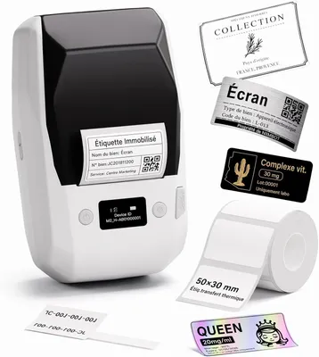 Image de Imprimante d'étiquettes portable, transfert thermique, couleur blanche
