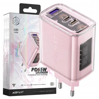 Obrázok produktu pre Acefast Gan 65W rýchla nabíjačka 3 porty (1Xusb, 2Xusb C) ružová