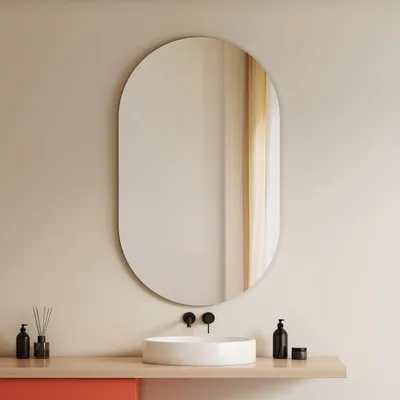 A bathroom vanity with a sink and mirror.