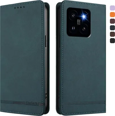 Immagine prodotto di Custodia per Xiaomi 14 Pro, custodia retro in Finto cuoio con supporto e slot per carte Verde