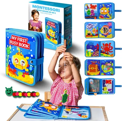 Image de 4 ans - Tableau d'activités - Livre d'activités - Livre interactif - Jouet sensoriel - Cadeaux d'anniversaire pour garçons et filles - Livré avec une boîte cadeau