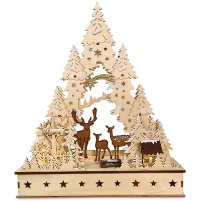 Produktbild von Riffelmacher Hirsche in Baumleuchter LED aus Holz 29 x 9 x 35 cm