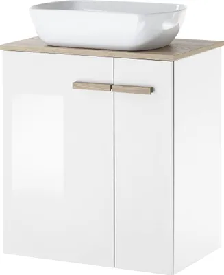 Produktbild von LIVOJO S12 Badezimmer Waschtisch mit Waschbecken 60 x 82 x 40 cm Weiß Hochglanz & Eiche Nachbildung