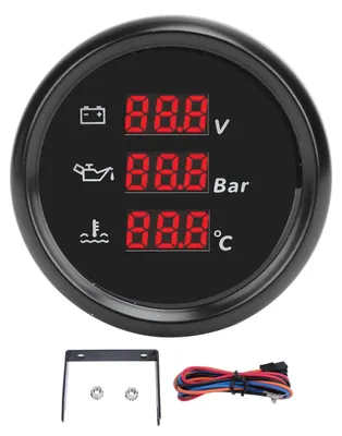 Produktbild von 52 mm Spannung, Öldruck, Wassertemperaturanzeige, rote Hintergrundbeleuchtung, wasserdichtes digitales Voltmeter für Boot, Yacht, Wohnmobil, 9 bis 32